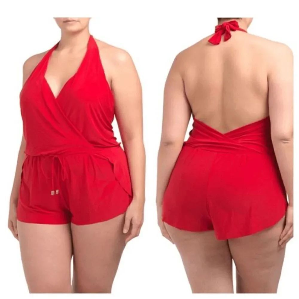 Magicsuit Bianca Rouge Red Swimsuit One Piece Shorts Romper 22W NWT